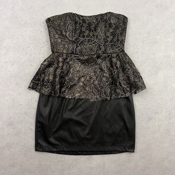 BCBG Mini Dress Womens Size 6 Strapless Metallic Faux Leather Lace Peplum NEW - Picture 12 of 14